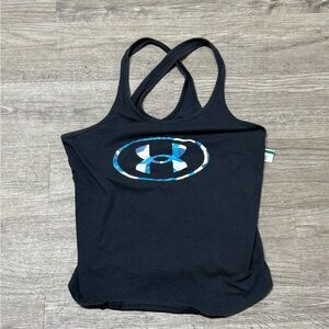 Under Armour Black Racerback Tank with Blue Logo Accent